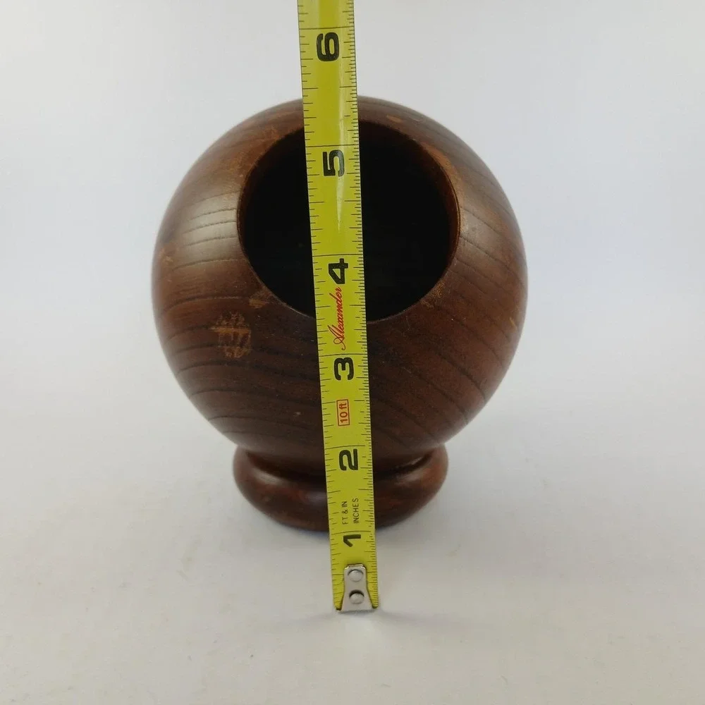 MCM Vtg Enesco Wooden Orb Nut Bowl Serving Dish Pencil Holder Made In Japan READ